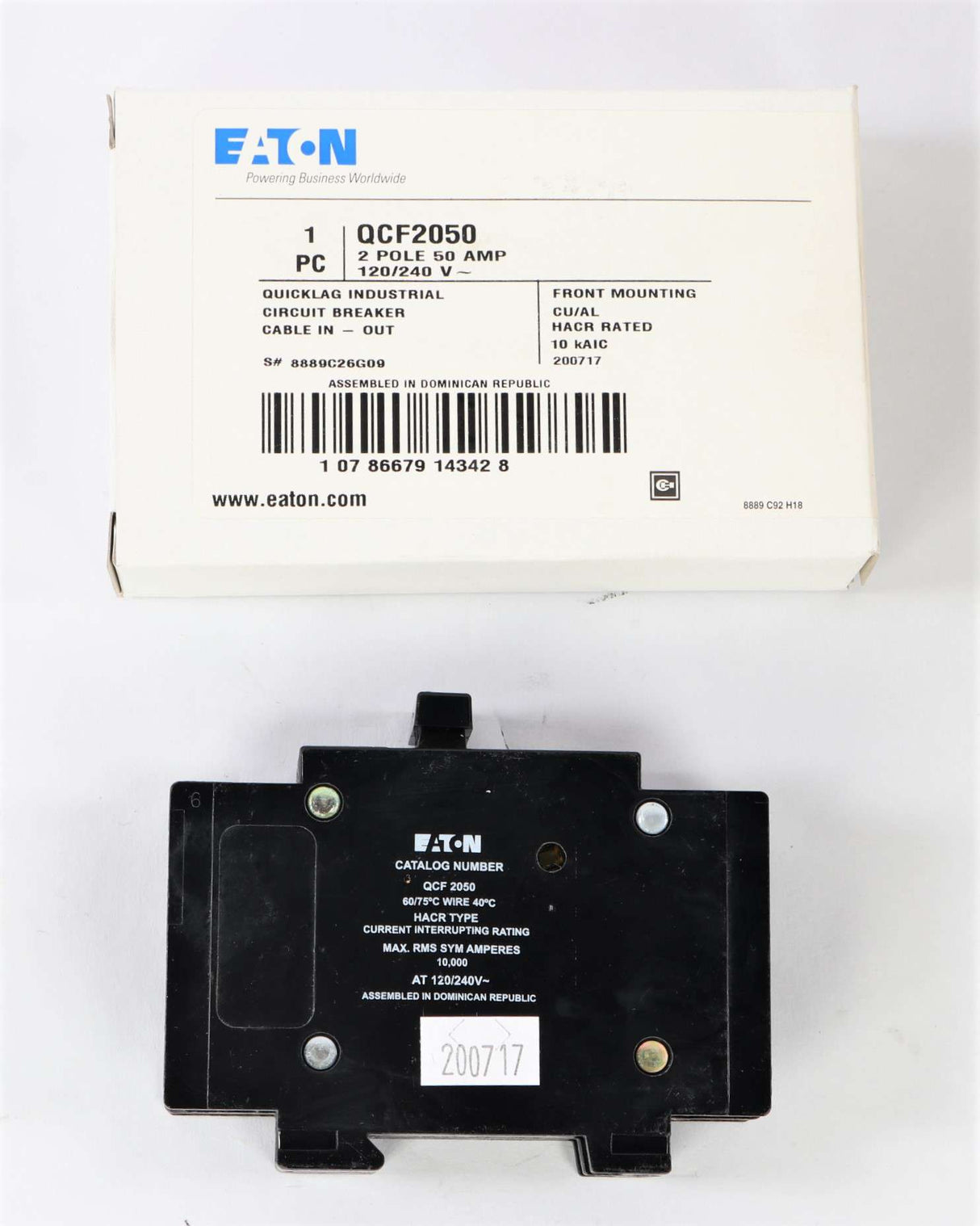 CUTLER HAMMER - QCF2050 - 50A 2-POLE INDUST. CIRCUIT BREAKER