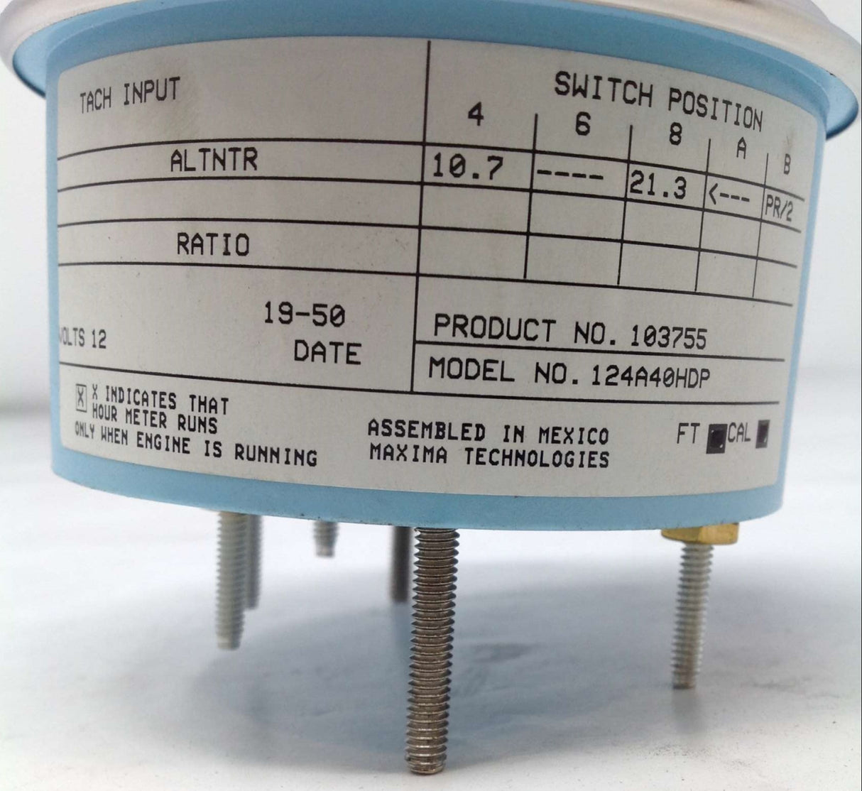 CENTROMOTION-MAXIMATECC-MAXIMA TECH/DATCON INSTRUM - 103755 - TACHOMETER 12V 0-4000 RPM