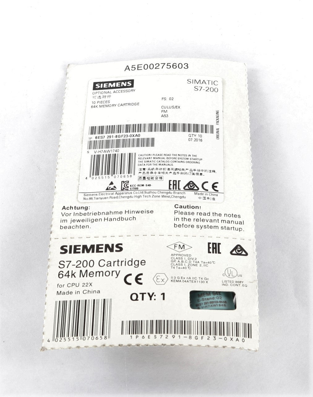 SIEMENS - 6ES72918GF230XA0 - MEMORY MODULE 64kB