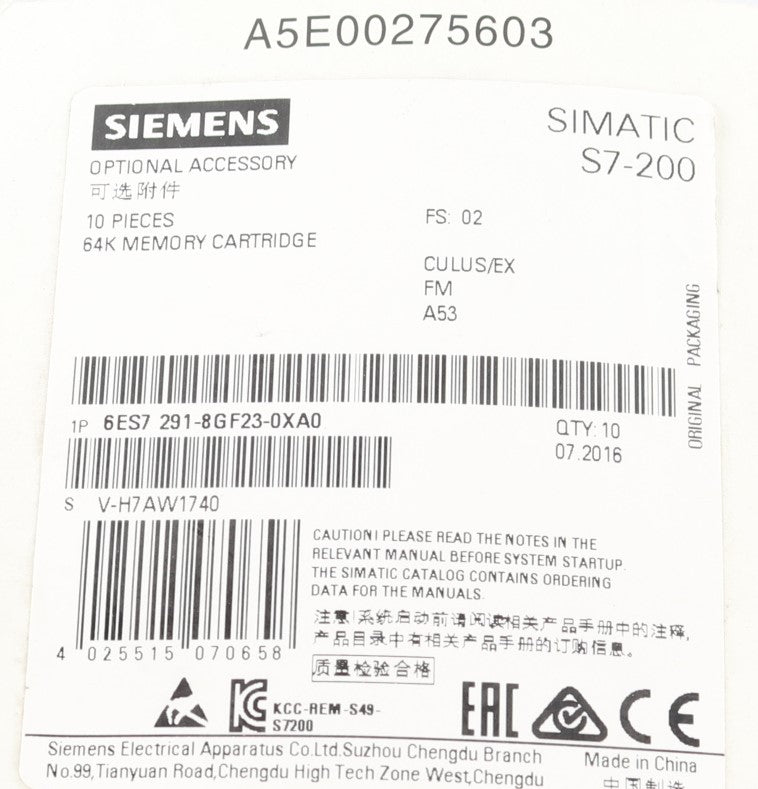 SIEMENS - 6ES72918GF230XA0 - MEMORY MODULE 64kB