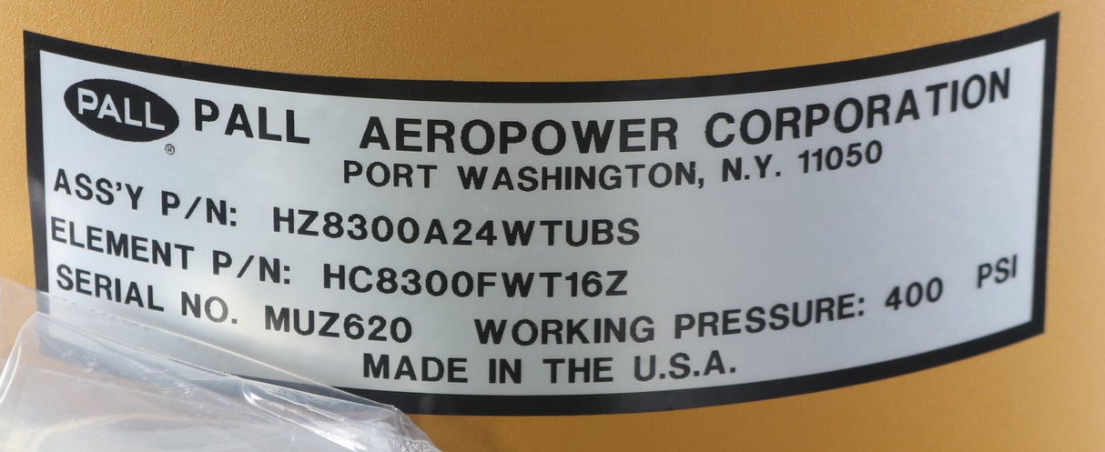 PALL - HZ8300A24WTUBS - HYDRAULIC FILTER ASM - WATER REMOVAL 400psi