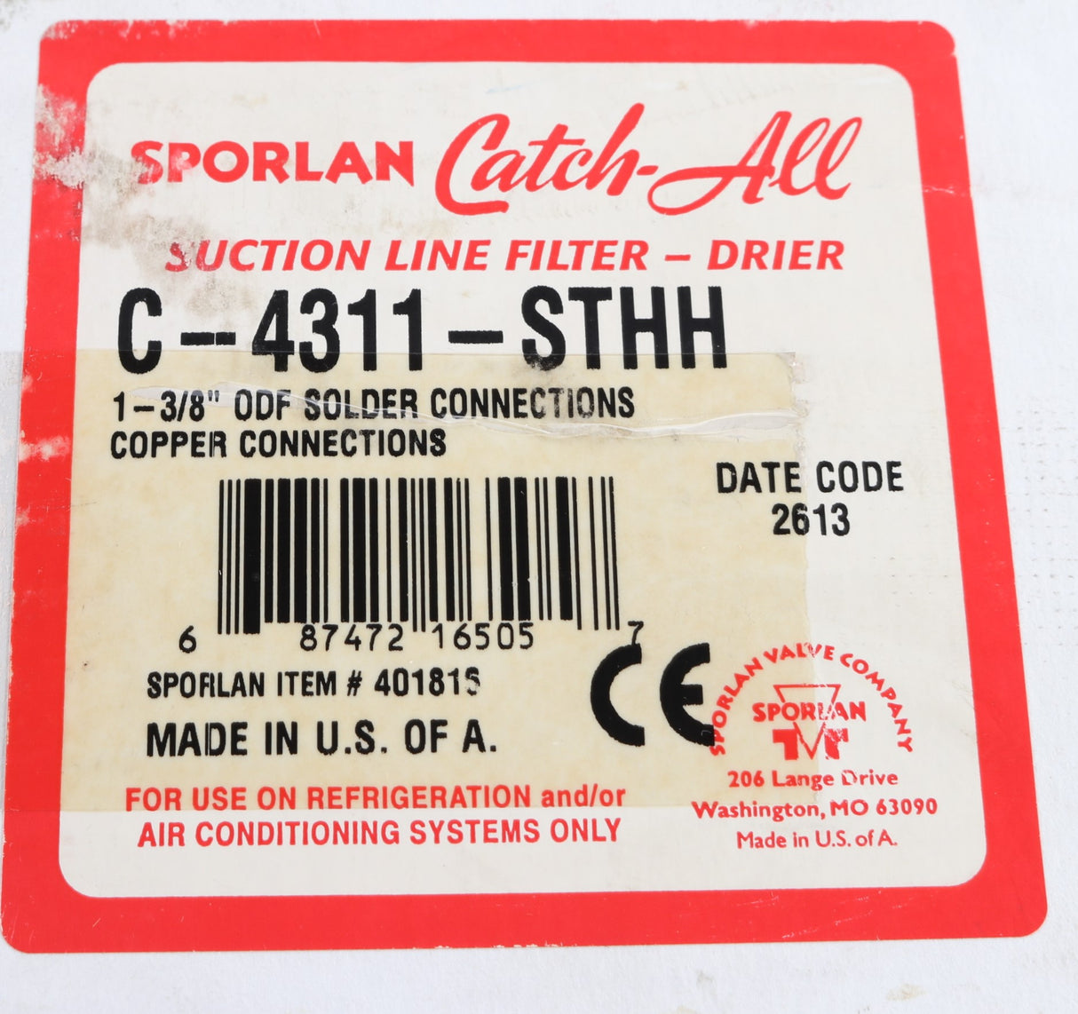 SPORLAN - C-4311-STHH - FILTER/DRYER - REFRIGERATION 1-3/8in LINE