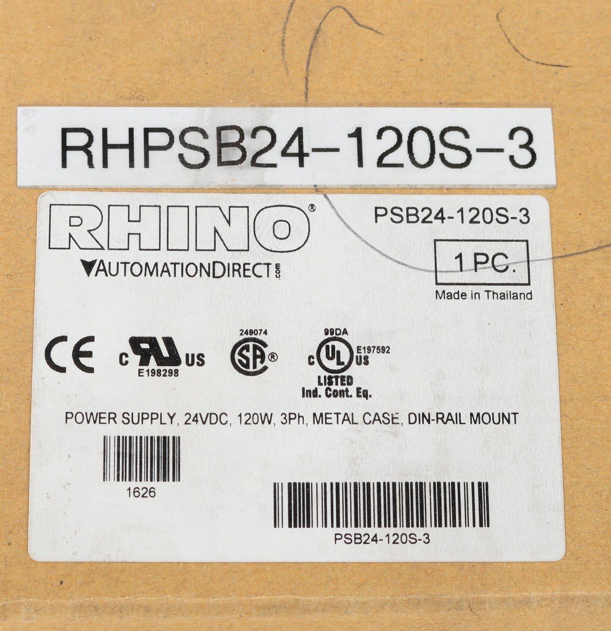 RHINO INDUSTRIAL POWER SUPPLIES - PSB24-120S-3 - POWER SUPPLY 24-28VDC 5A 120W OUT 480VAC 3P INPUT