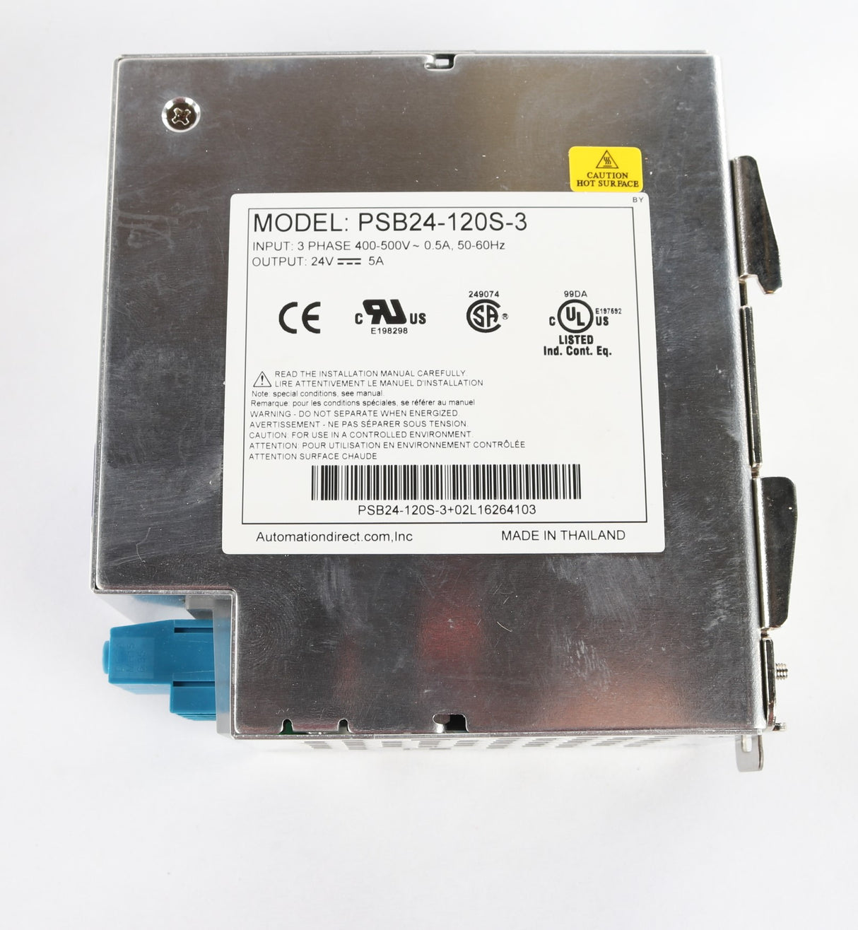 RHINO INDUSTRIAL POWER SUPPLIES - PSB24-120S-3 - POWER SUPPLY 24-28VDC 5A 120W OUT 480VAC 3P INPUT