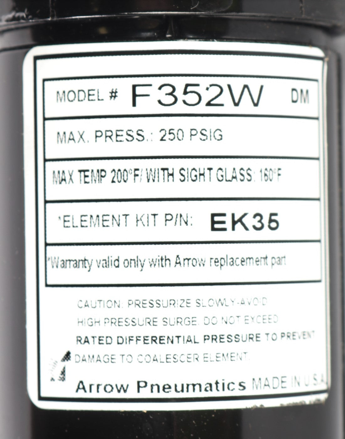 ARROW PNEUMATICS - F352W - PNEUMATIC FILTER ASM 1/4in NPT 250PSIG