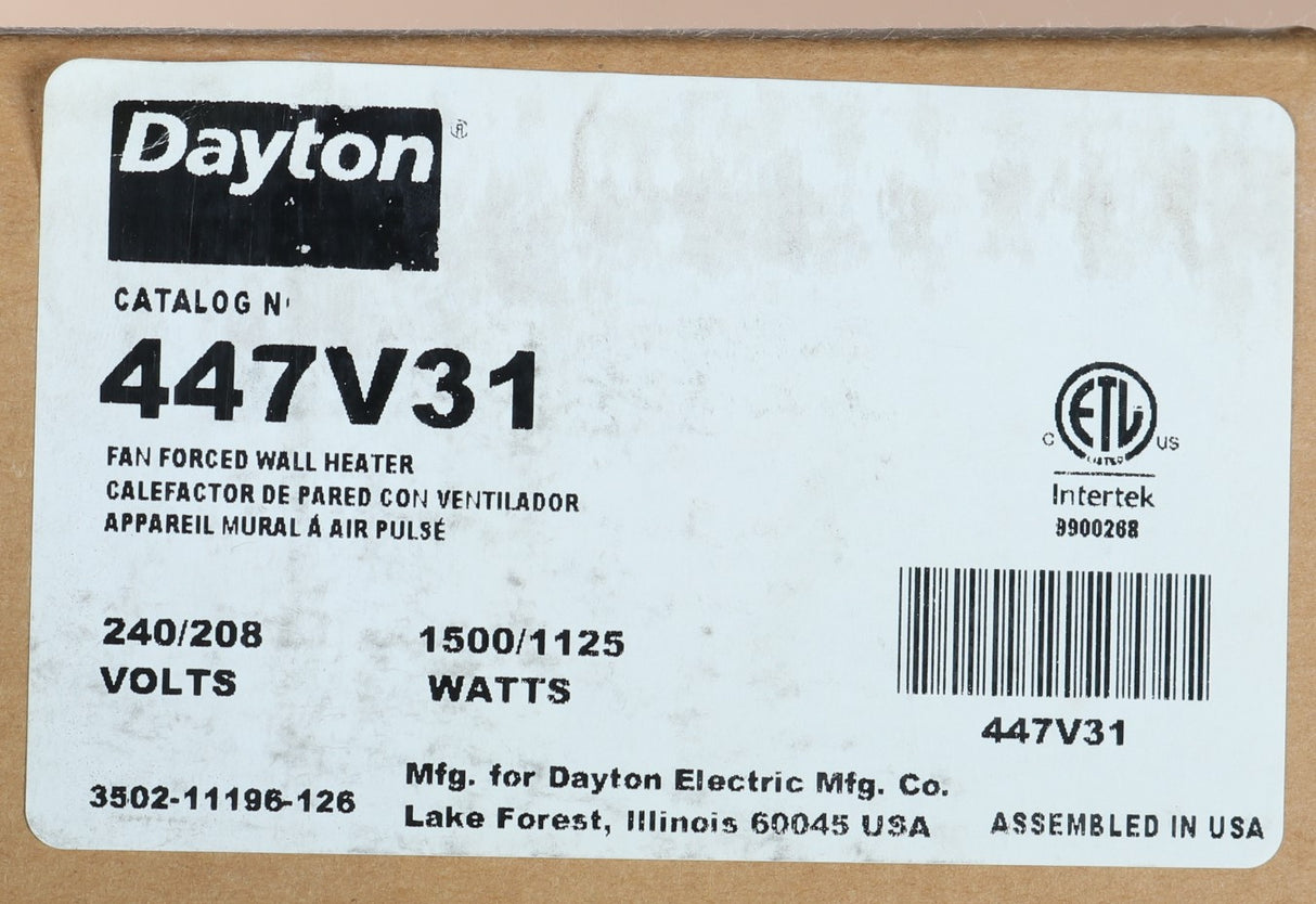 DAYTON - 447V31 - WALL HEATER 1500W 240V