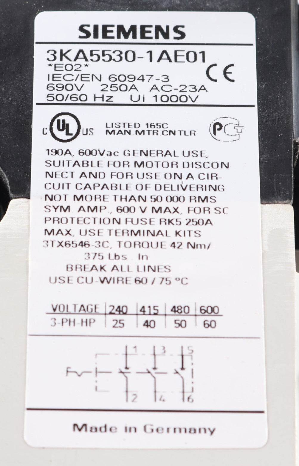 SIEMENS - 3KA5530-1AE01 - SWITCH DISCONNECTOR 3P