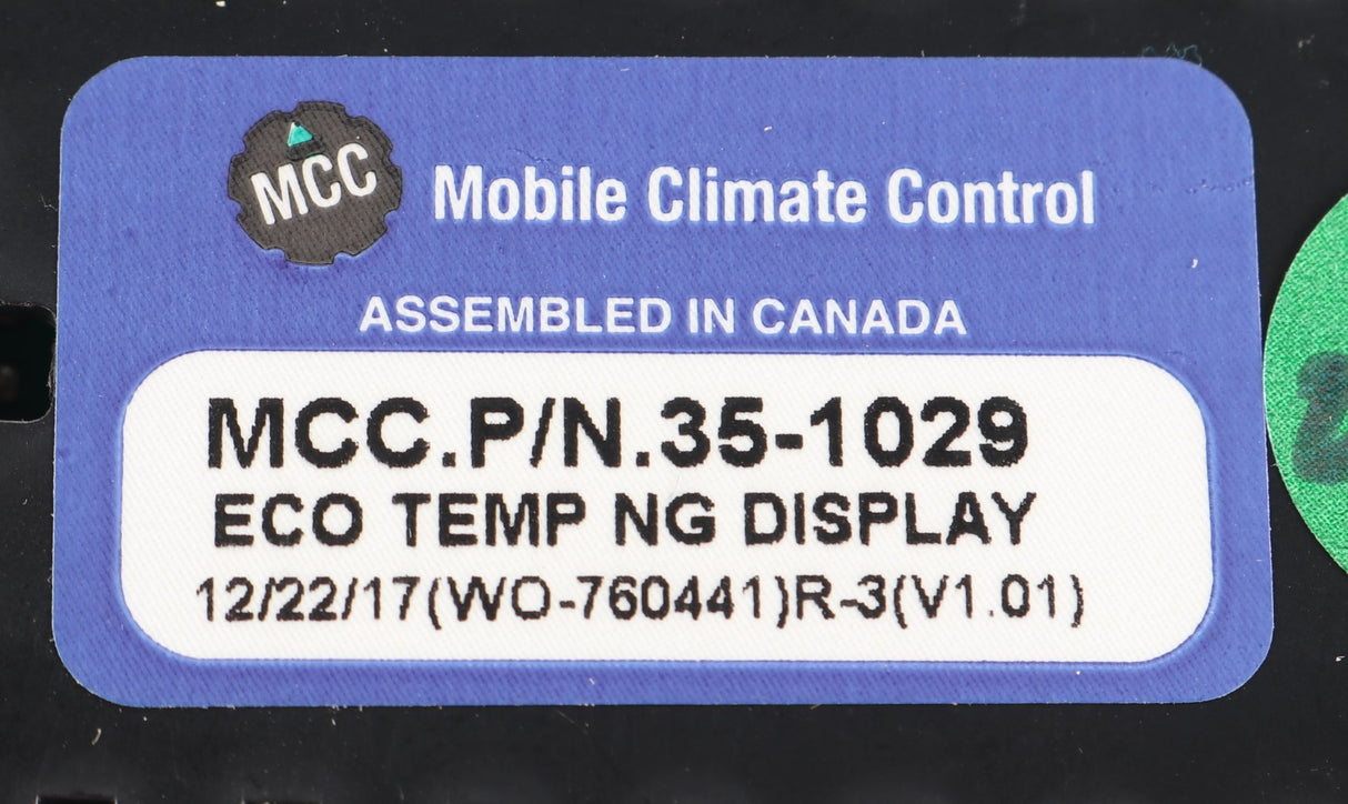 MCC - 35-1029 - DISPLAY PANEL: CLIMATE CONTROL