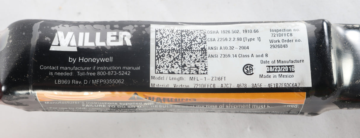 MILLER FALL PROTECTION (HONEYWELL SAFETY) - MFL-1-Z7/6FT - FALL PROTECTION LANYARD - RETRACTABLE 6ft