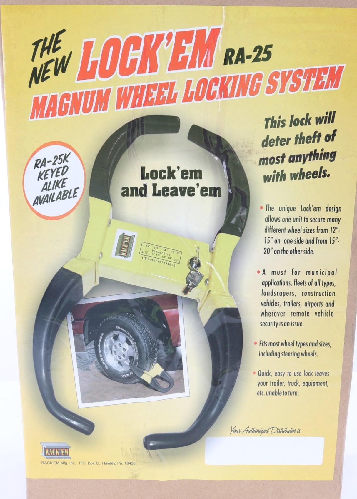 RACK'EM MFG - RA-25K - LOCK'EM MAGNUM WHEEL LOCK SET (KEYED ALIKE)