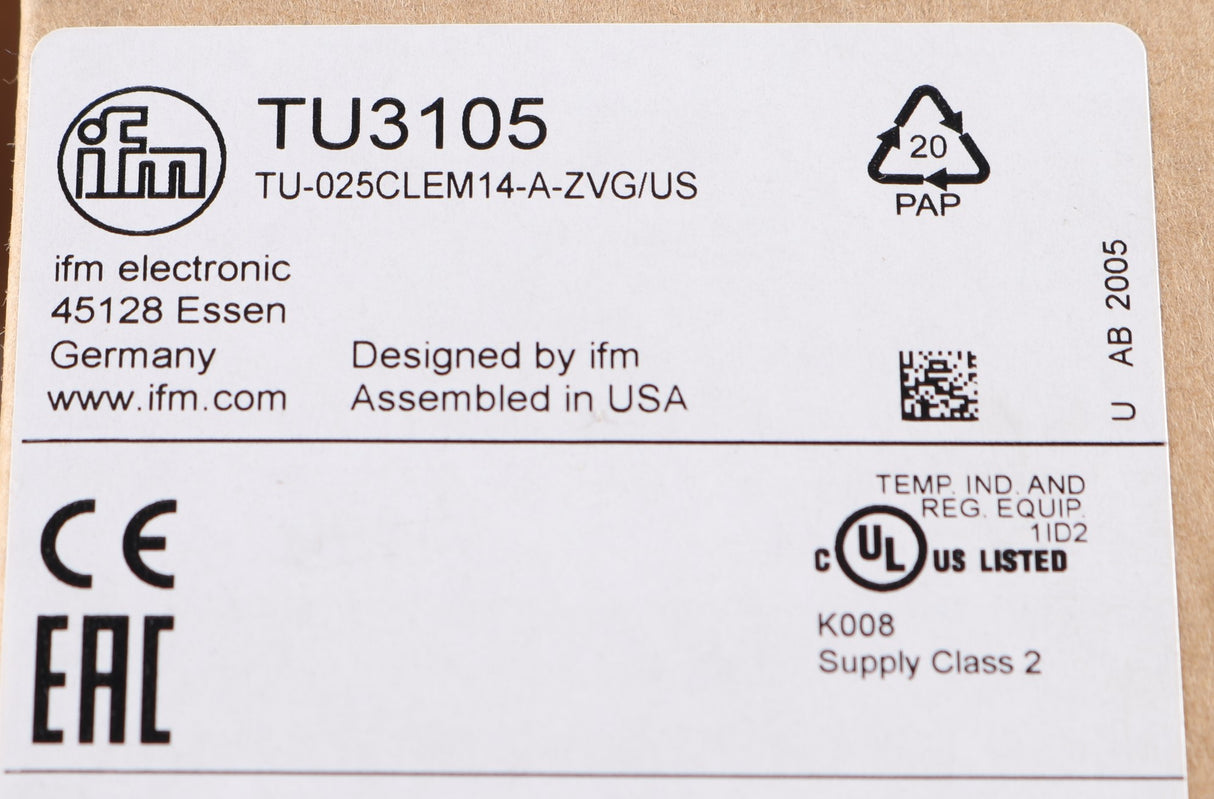 IFM ELECTRONIC - TU3105 - TEMPERATURE SENSOR -50C TO 150C