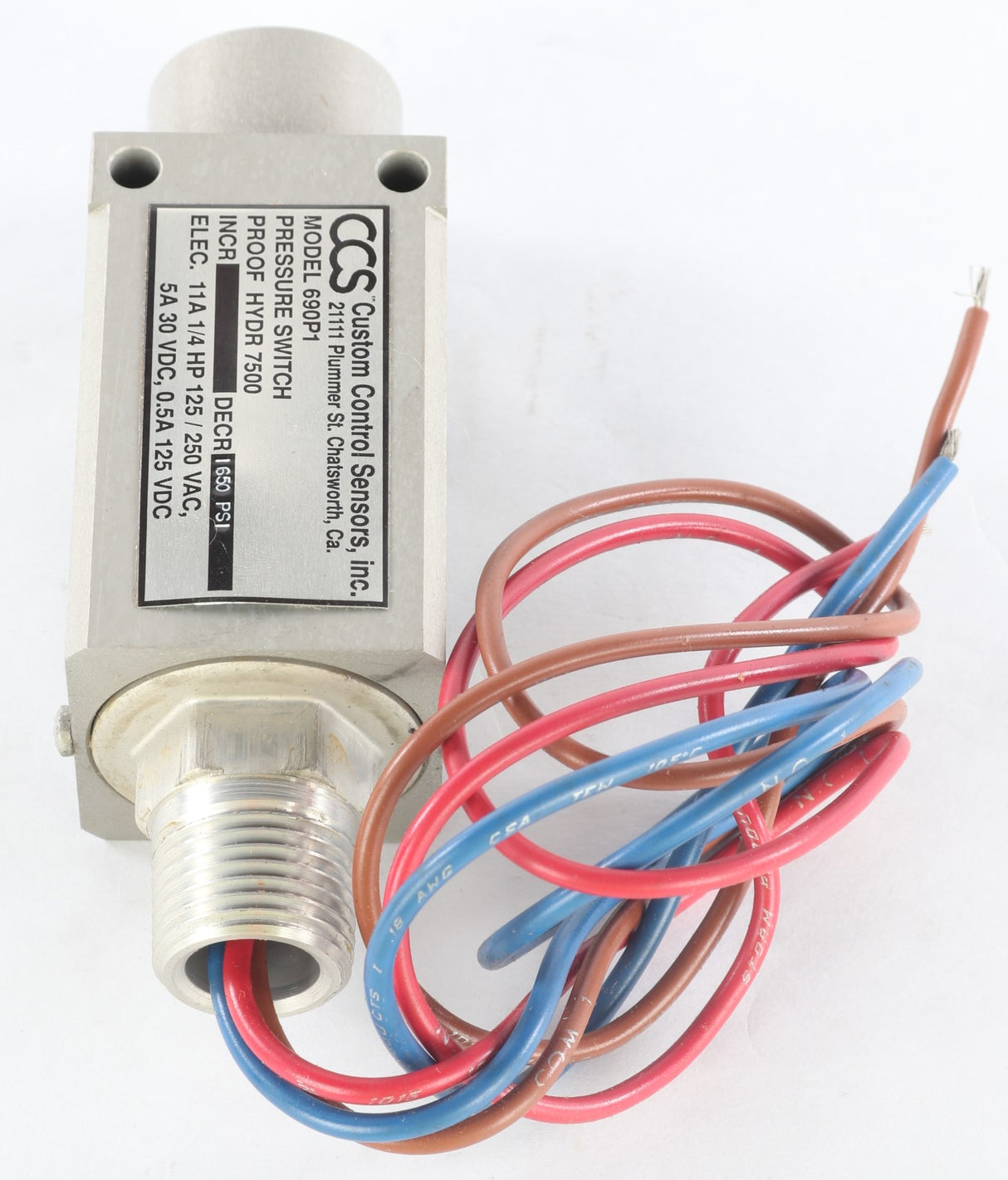 CUSTOM CONTROL SENSORS - 690P1-1650 - PRESSURE SWITCH 1650psi