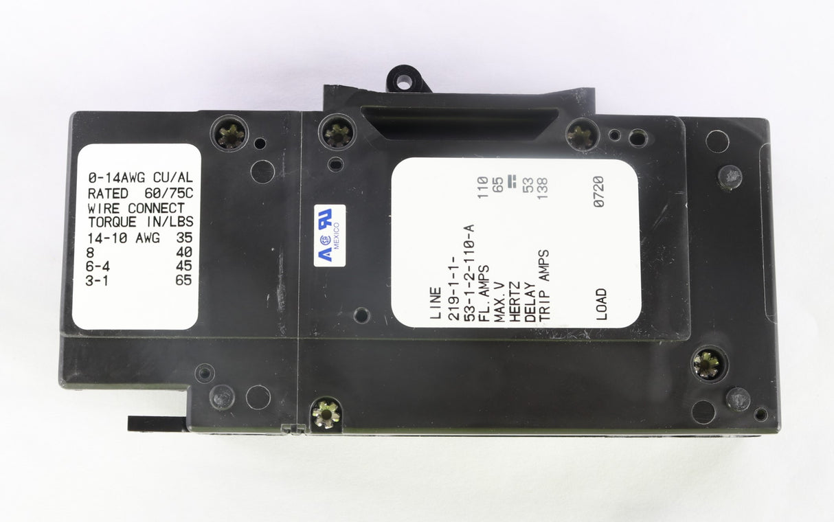 AIRPAX (SENSATA) - 219-1-1-53-1-2-110-A - CIRCUIT BREAKER 110A DC 1POLE MAX V. 65 DELAY 53