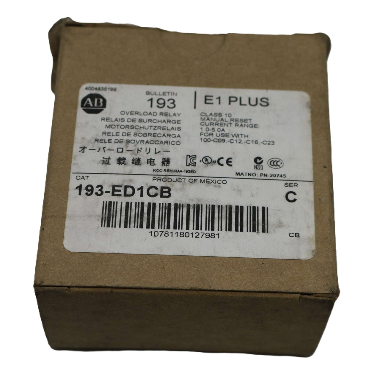 ALLEN-BRADLEY - 193-ED1CB - OVERLOAD RELAY 1.0-5.0 AMP IEC