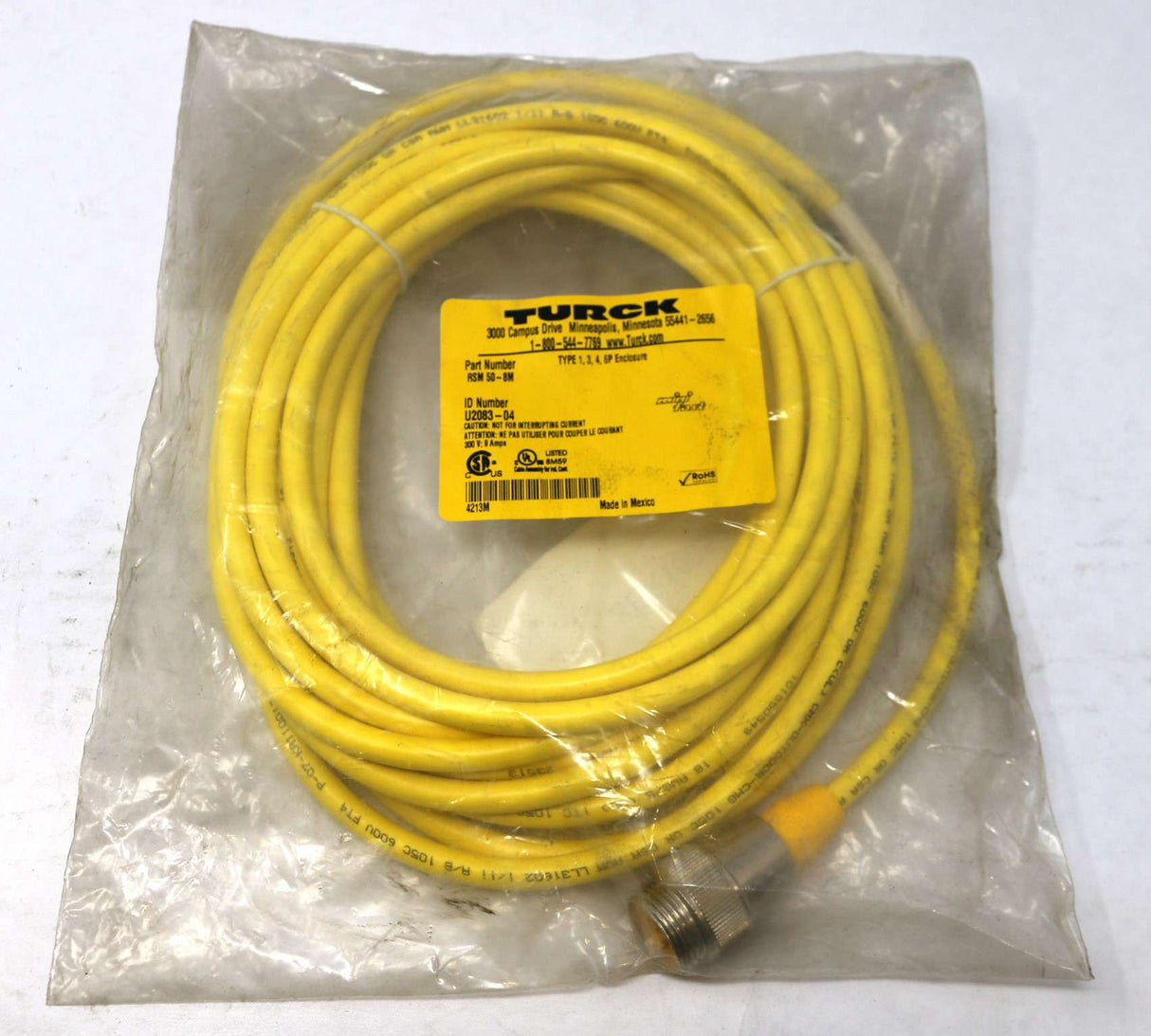 TURCK - RSM50-8M - CORDSET 18GA 5-PIN MALE 8-METERS