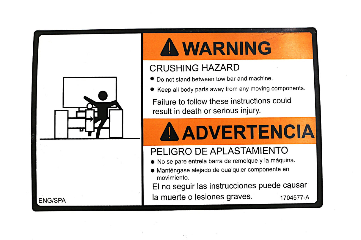 JLG - 1704577 - DECALWARNING CRUSHING TOW BAR