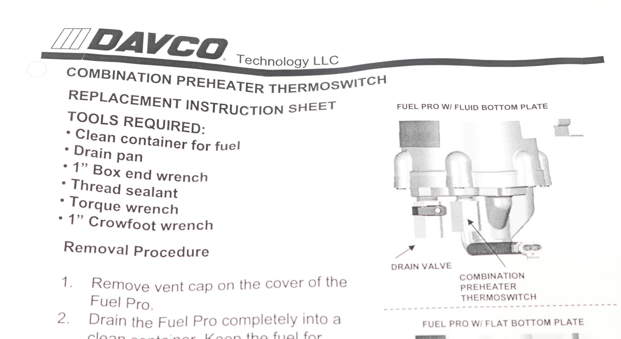 DAVCO - 102657 - COMBINATION PREHEATER THERMOSWITCH 12V 250W