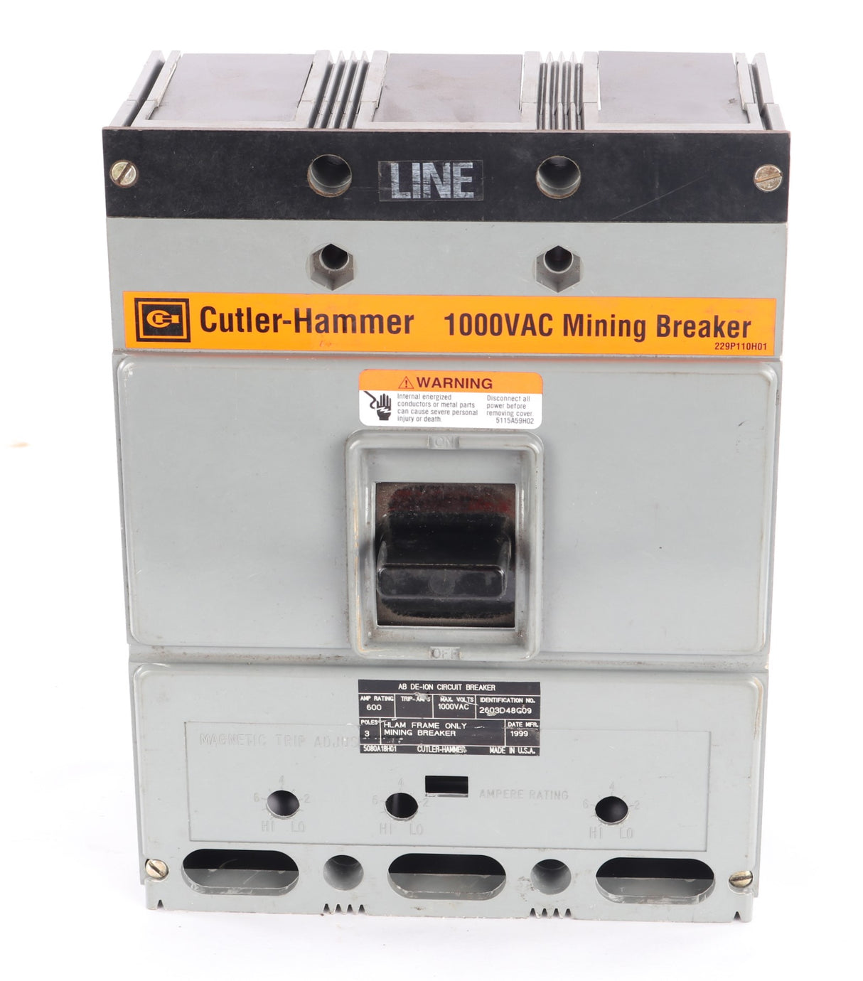 CUTLER HAMMER - 2603D48G09 - FRAME: TYPE HLAM MINING BREAKER 3POLE 600AMP 1000V
