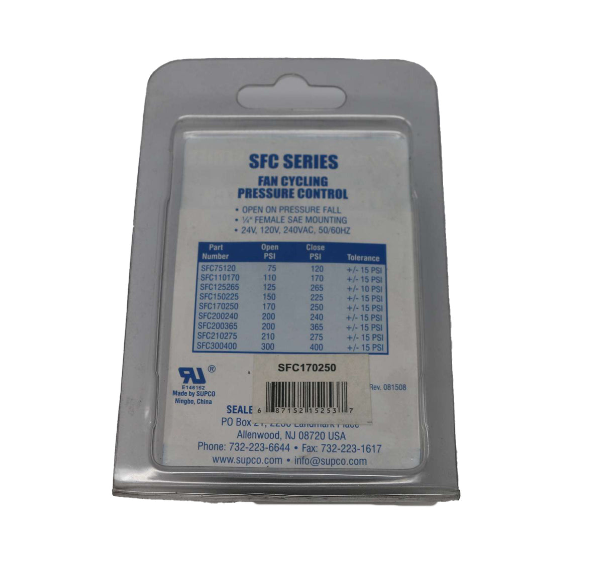 SUPCO - SFC170250 - SFC SERIES FAN CYLCLING PRESSURE SWITCH