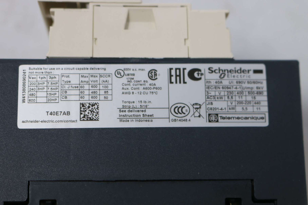 TELEMECANIQUE - LC1DT40E7 - MAGNETIC CONTACTOR