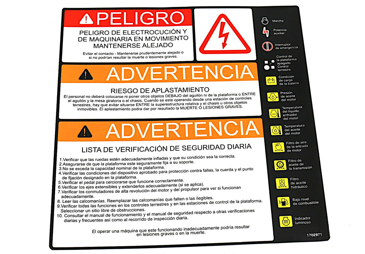 JLG - 1702971 - DECAL WARNDANGER (SPA LAT)