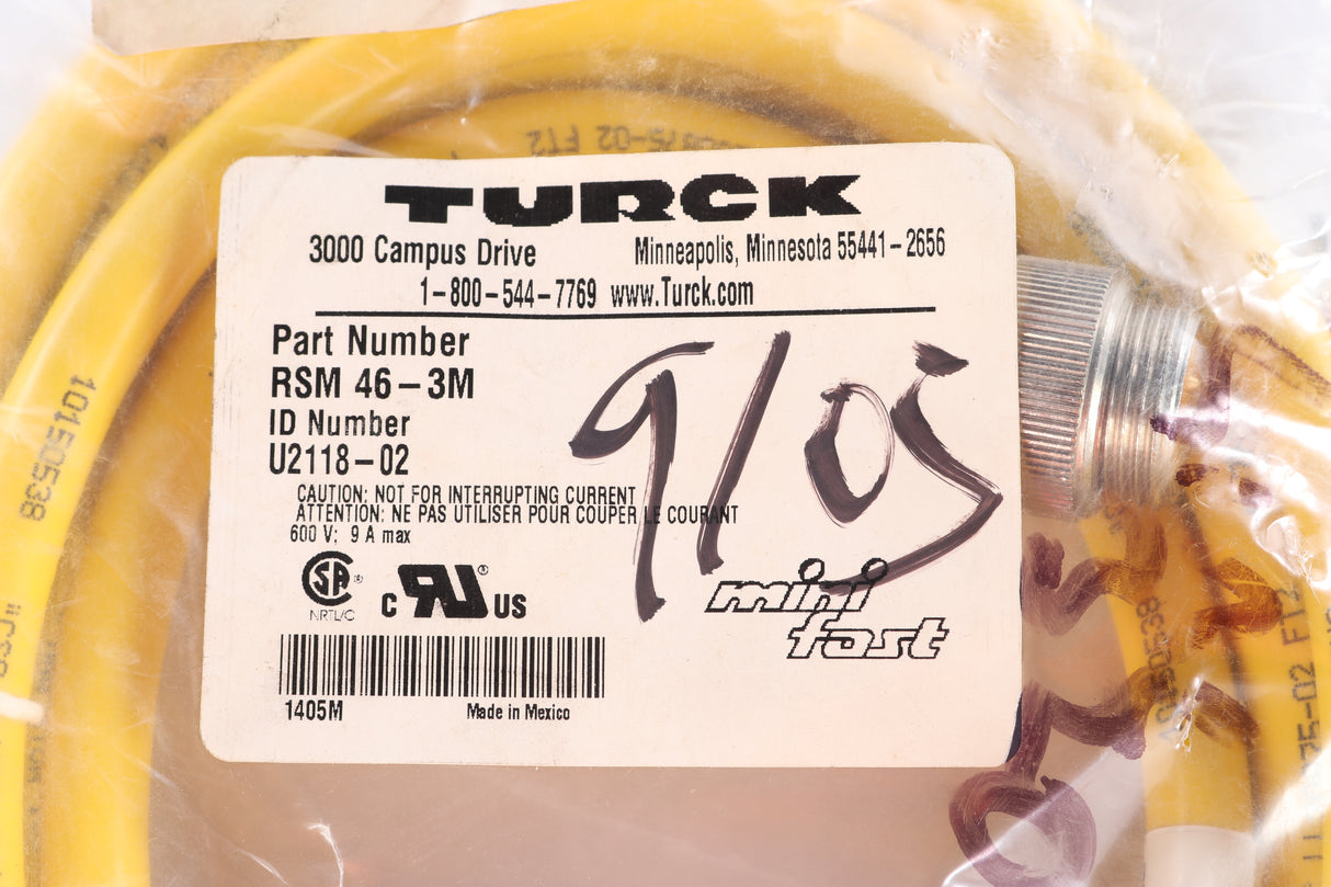 TURCK - RSM-46-3M - CORDSET MALE PLUG 4PIN 9ft