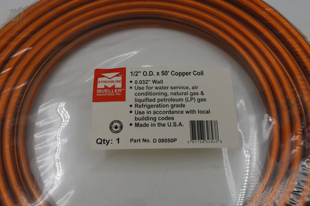 MUELLER INDUSTRIES - D 08050P - COPPER TUBE 50FT PKG 1/2 OD