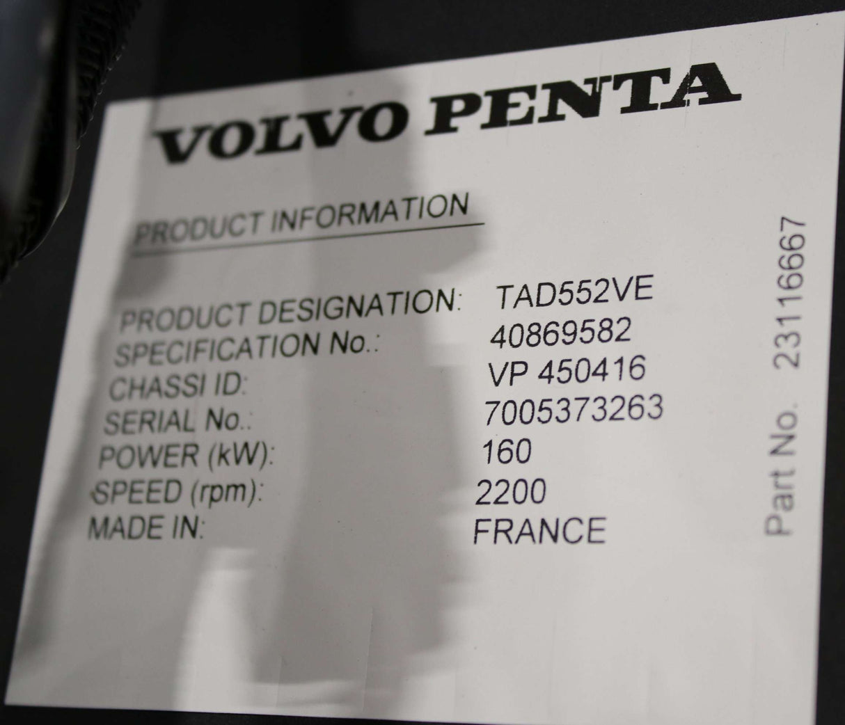 VOLVO PENTA - TAD552VE - ENGINE PACKAGE- 214HP@2200RPM