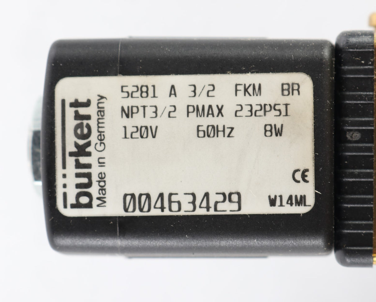 BURKERT - 5281 A 3/2 FKM BR - VALVE SERVO ASSISTED SOLENOID