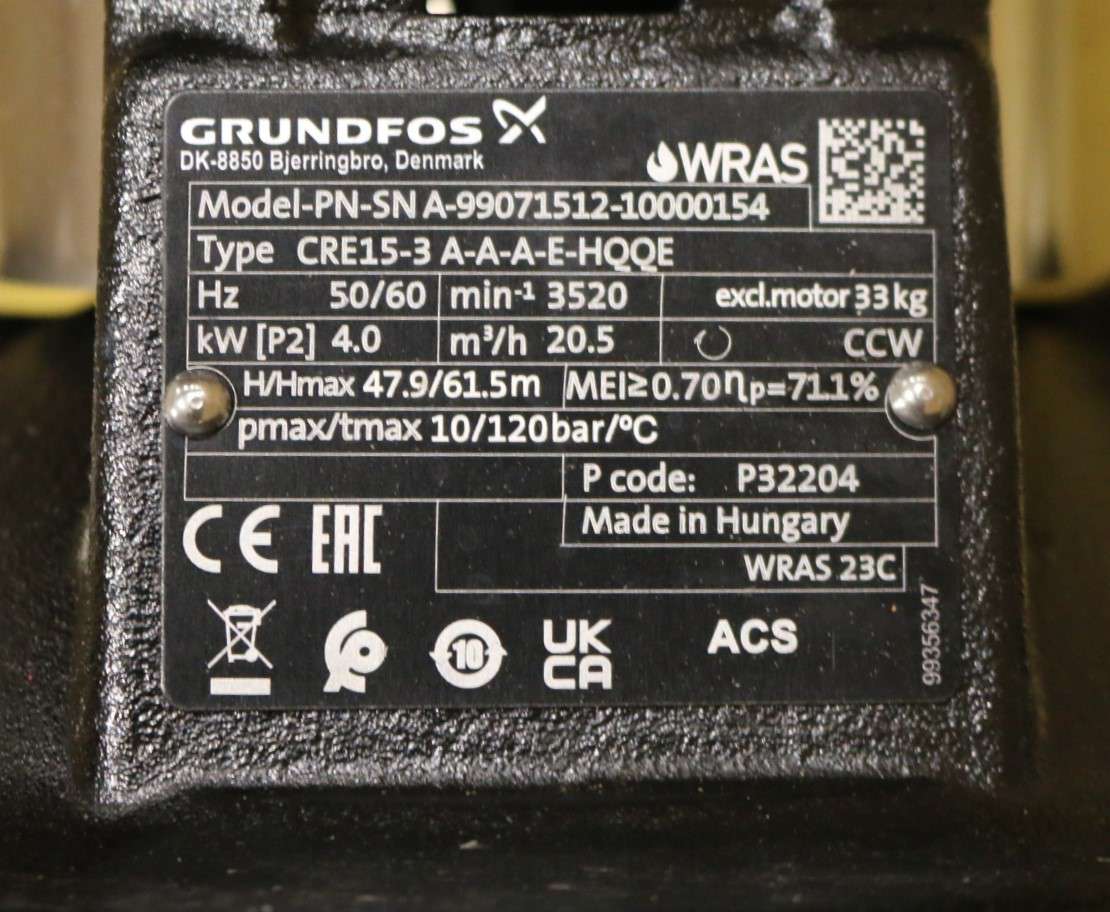 GRUNDFOS - CRE15-3 A-A-A-E-HQQE - VERTICAL CENTRIFUGAL PUMP 99071512