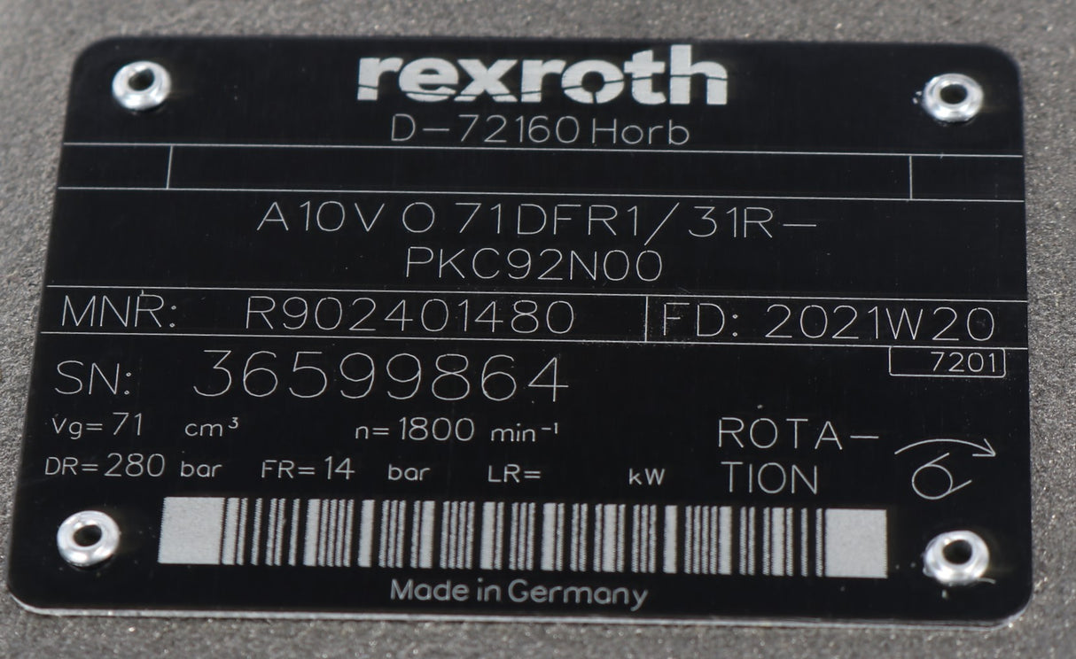 REXROTH - A A10V O 71 DFR1/31R-PKC92N00 - PUMP ASM AXIAL PISTON