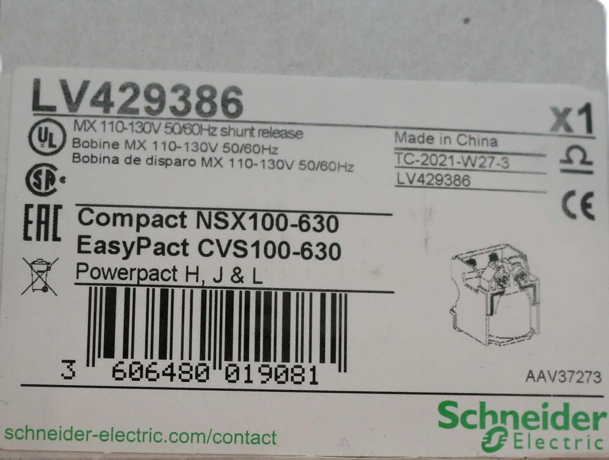 SCHNEIDER ELECTRIC - LV429386 - SHUNT TRIP:120VAC CB