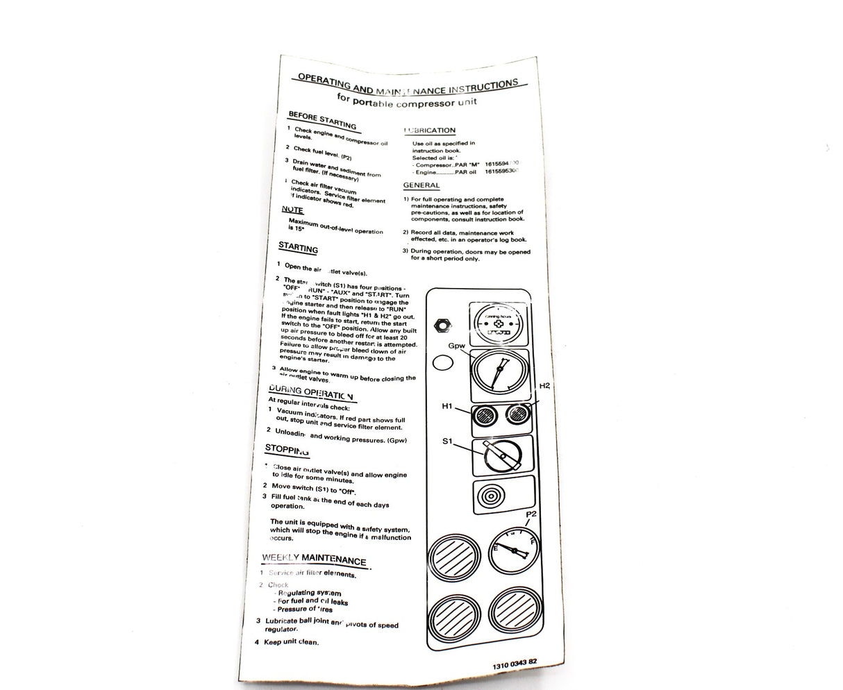 ATLAS COPCO - 1310034382 - LABEL:OPERATING & MAINTENANCE
