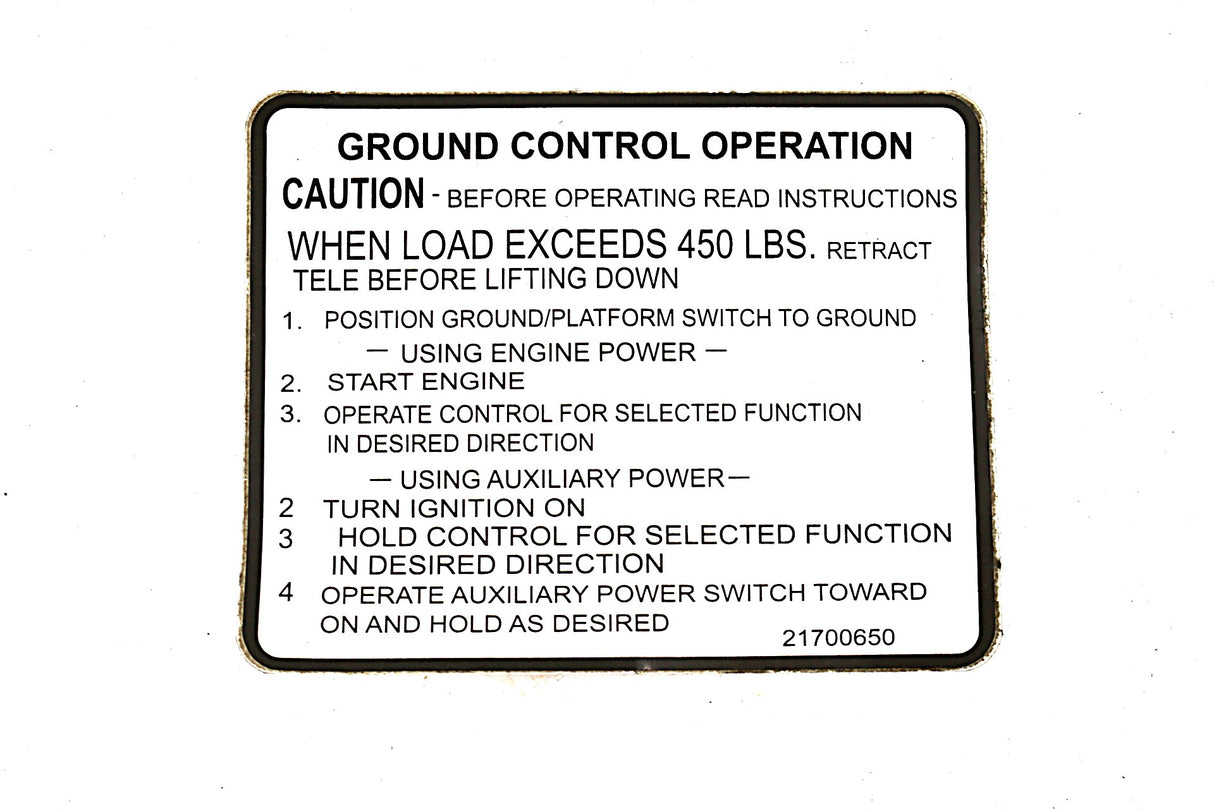 JLG - 1700650 - DECAL OPERATOR GROUND CONTROL