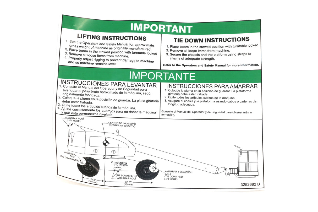 JLG - 3252682 - DECAL LIFT DIAGRAM (ENG/SPA)