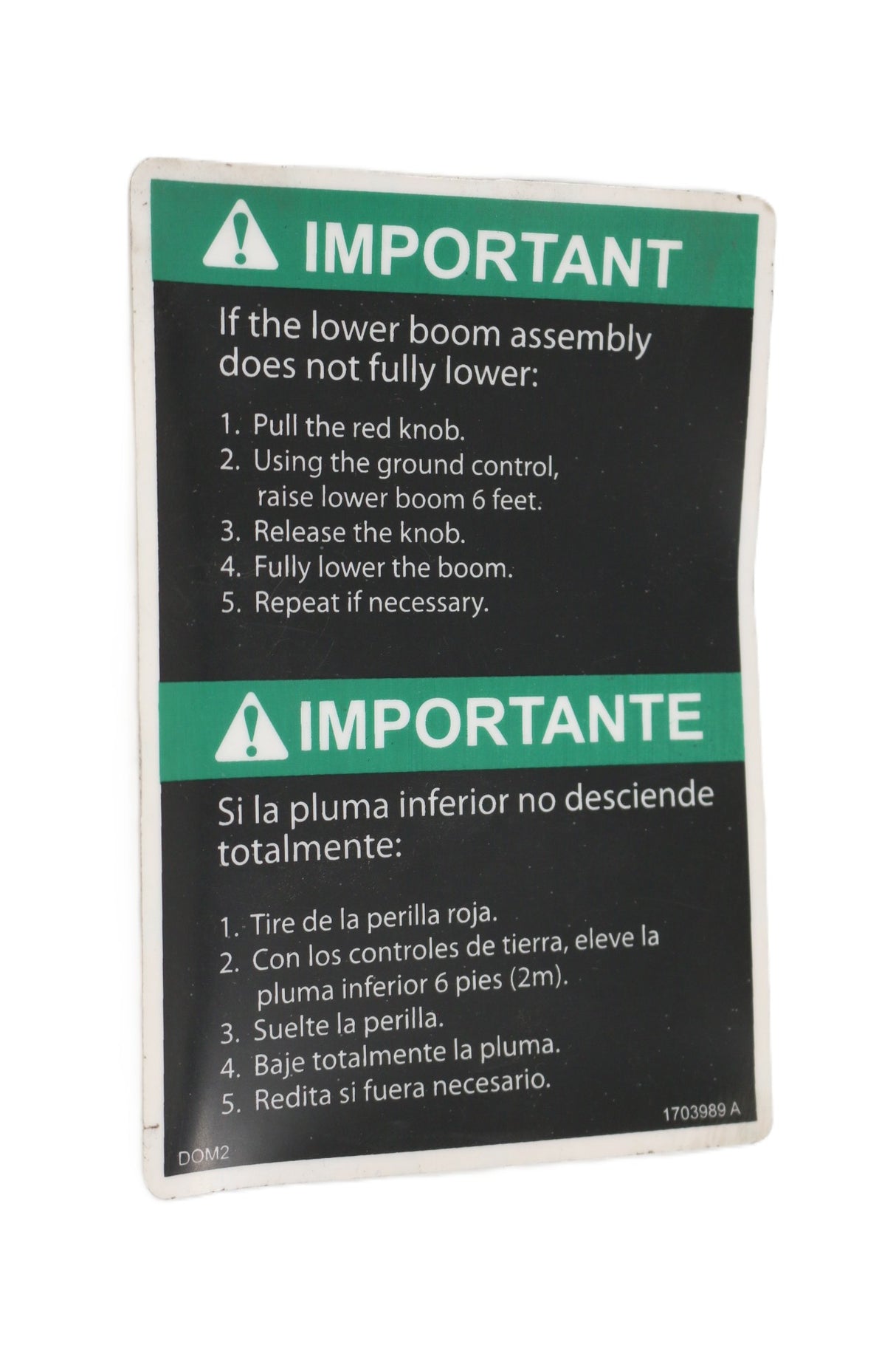 JLG - 1703989 - DECAL UPRIGHT LEVEL O/R (DOM2