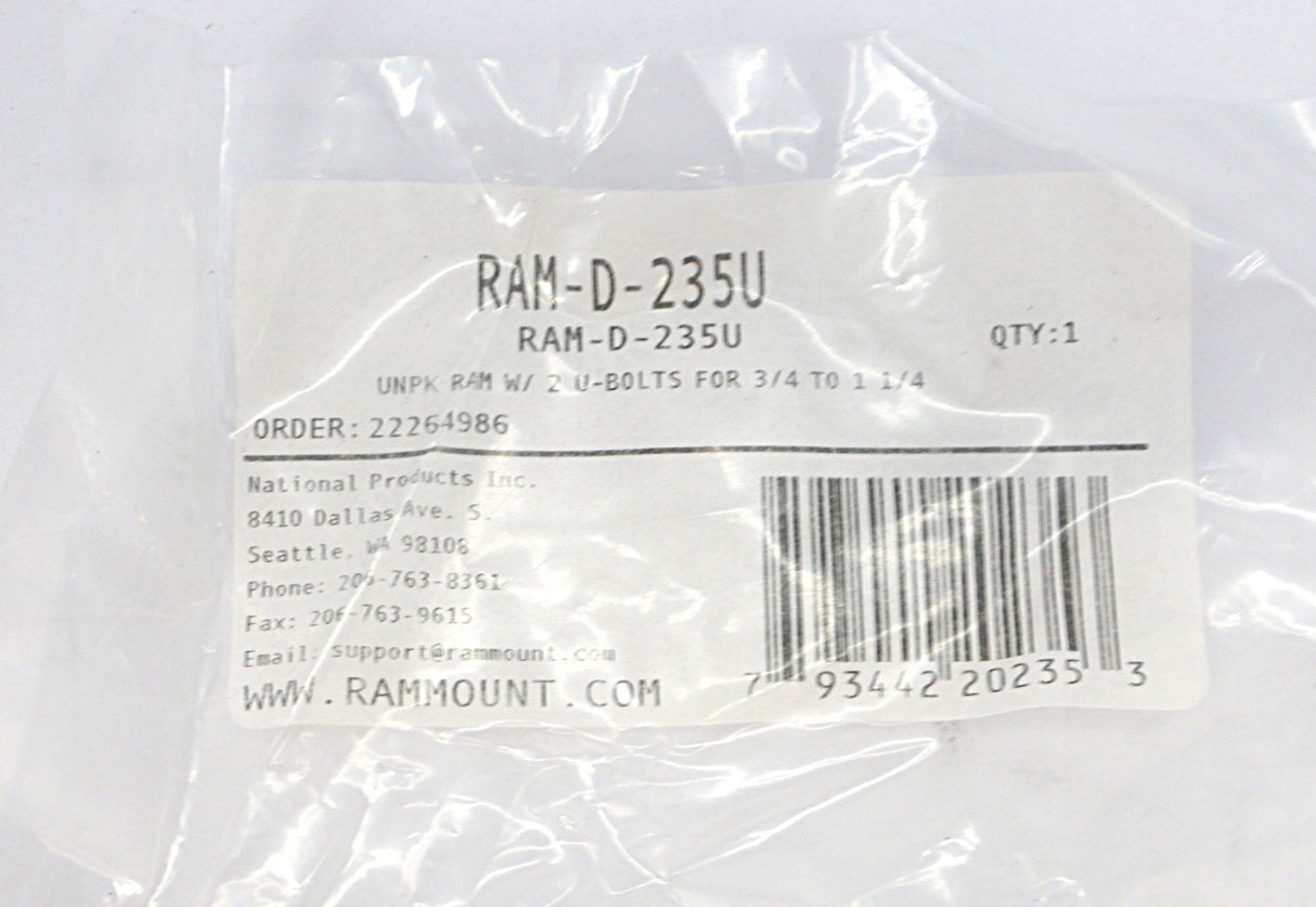 RAM - RAM-D-235U - RAM W/ 2 U-BOLTS FOR 1-1/4