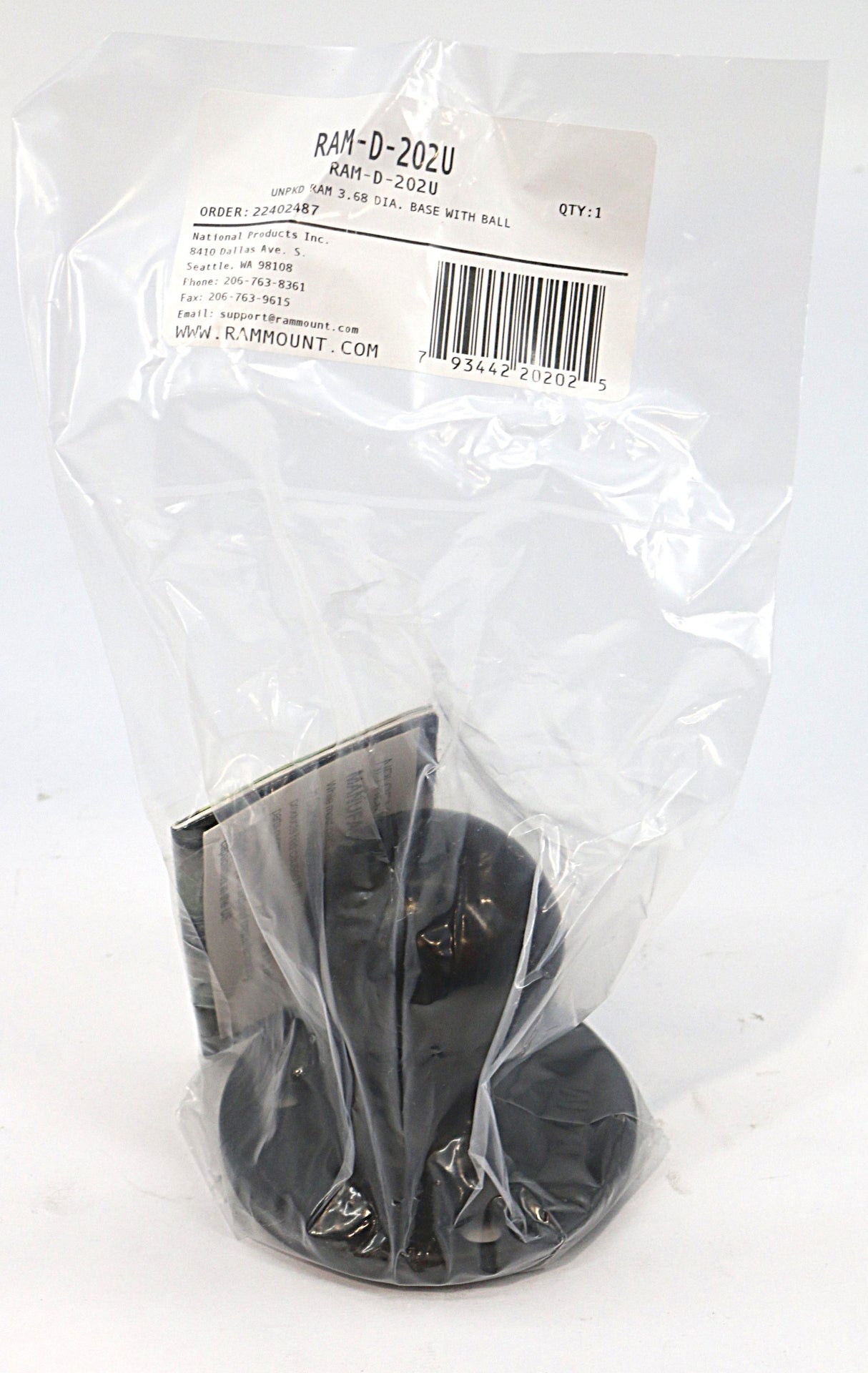 RAM - RAM-D-202U - RAM 3.68 DIAMETER BASE W/ BALL
