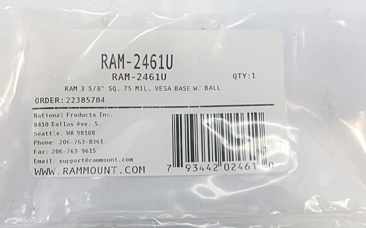 RAM - RAM-2461U - RAM 3-5/8 SQ 75 MIL VESA BASE W/ BALL