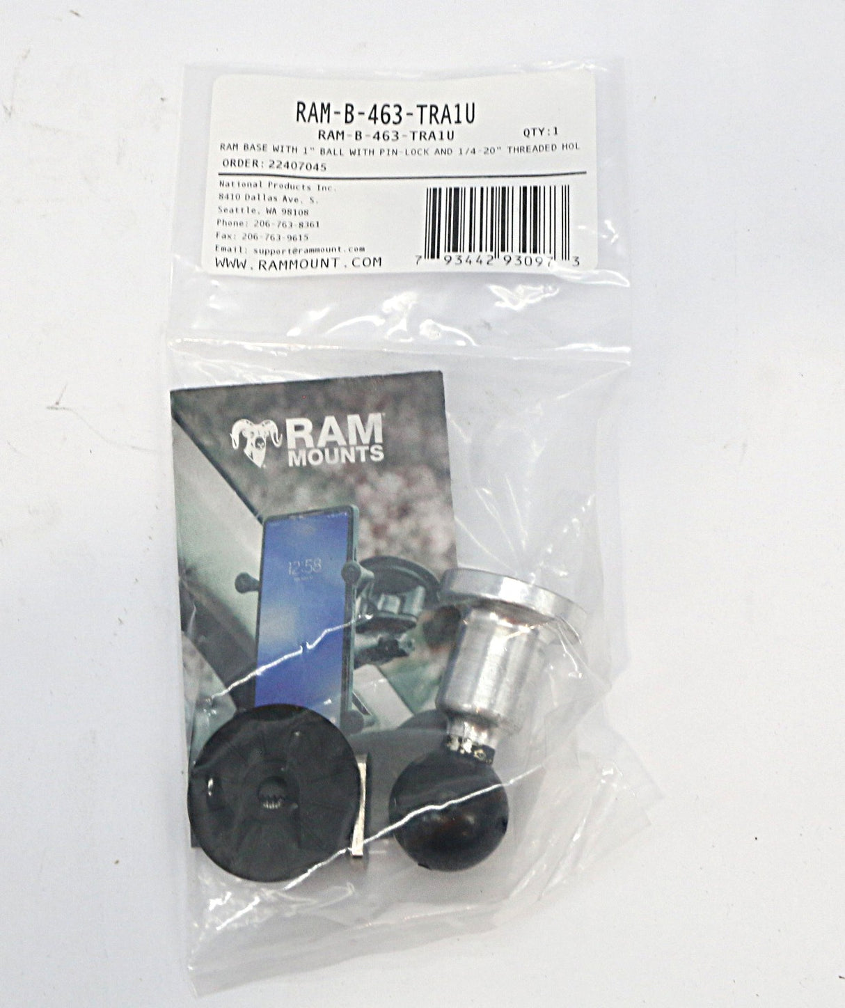 RAM - RAM-B-463-TRA1U - RAM ALUMINUM BALL FOR T-SLOT W/ RUBBER FRICTION WA