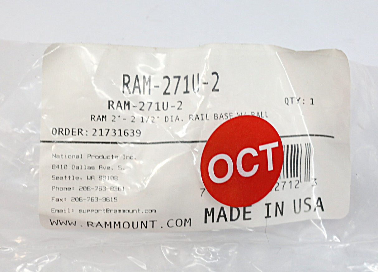 RAM - RAM-271U-2 - RAM 2-2 1/2 DIAMETER RAIL BASE W/ BALL