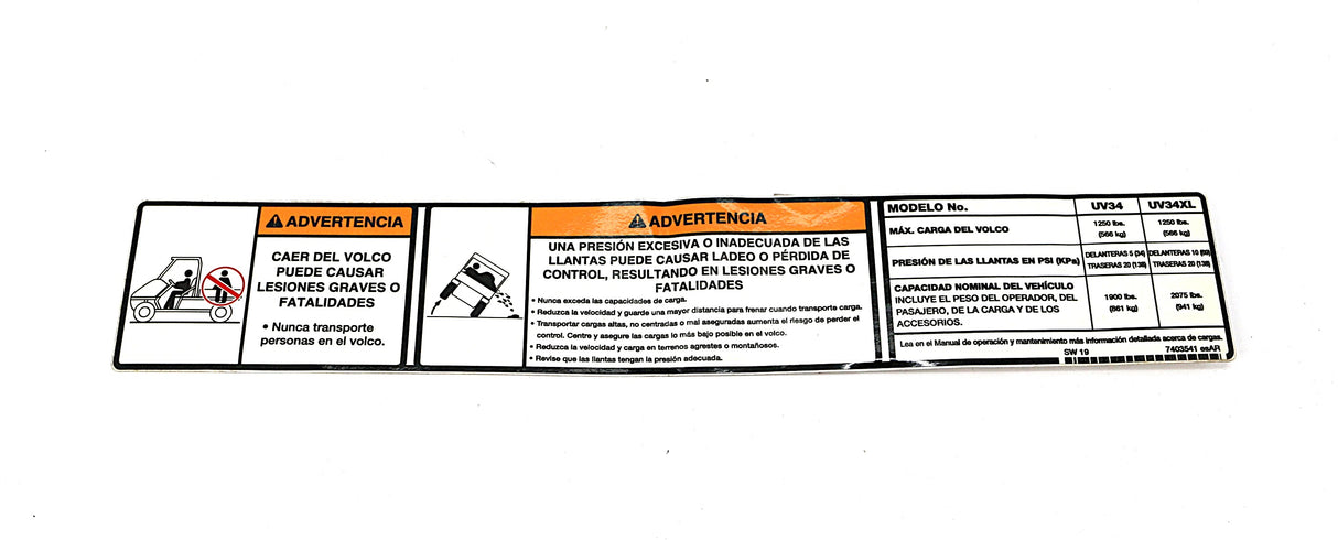 BOBCAT - 7403541ESAR - DECAL WARNING 7403541