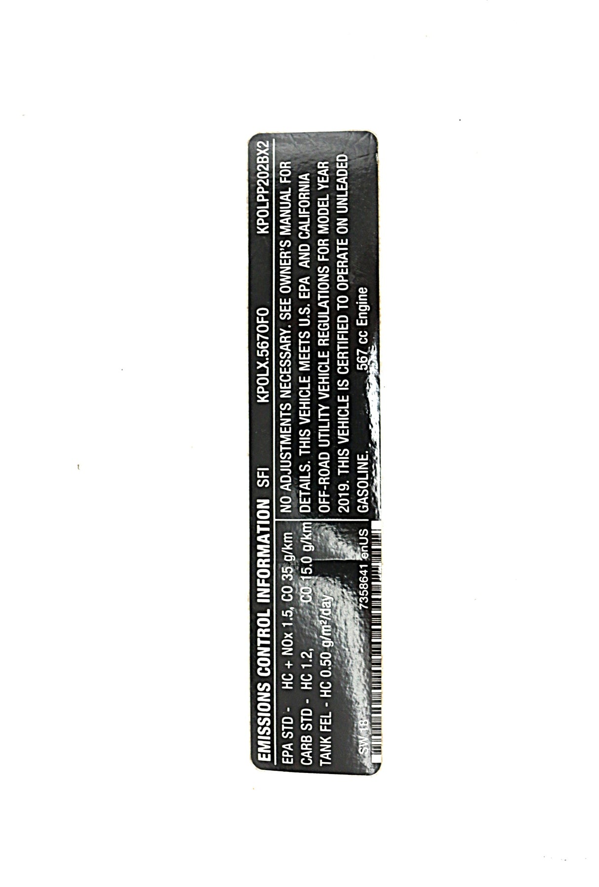 BOBCAT - 7358641 - LABEL EMISSIONS