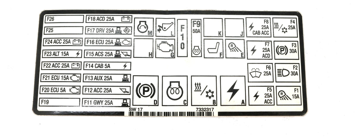 BOBCAT - 7332317 - DECAL FUSE RELAY