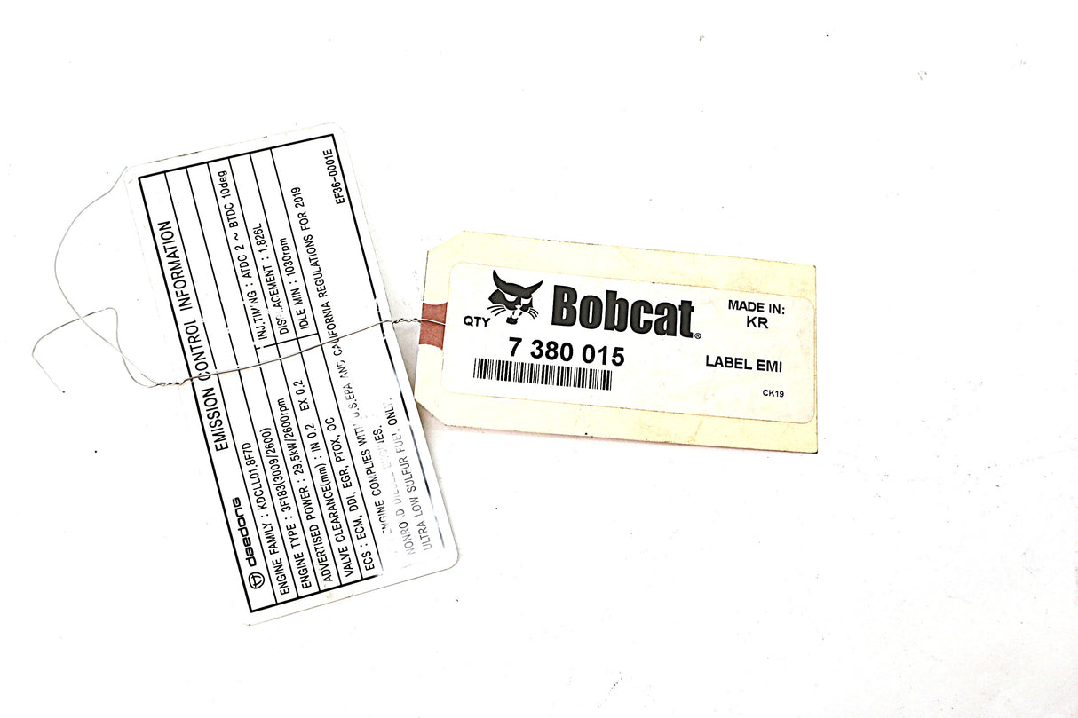 BOBCAT - 7380015 - LABEL EMISSIONS