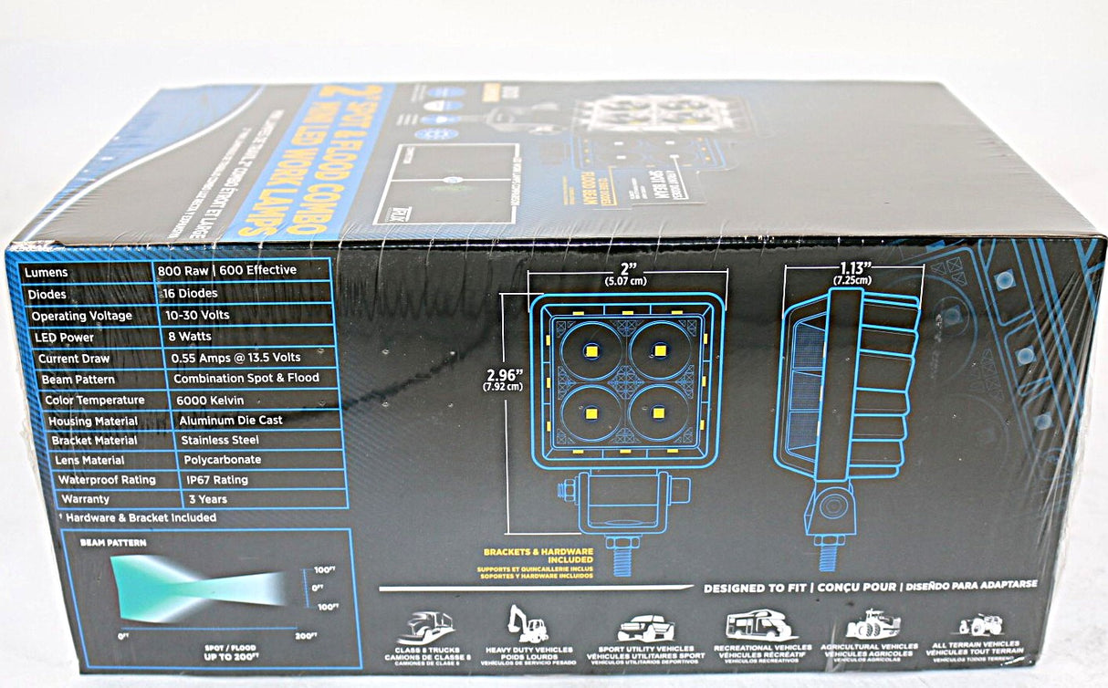 TRUX - TLED-U121 - 2" SPOT|FLOOD MINI SQUARE RADIANT LED WORKLIGHT