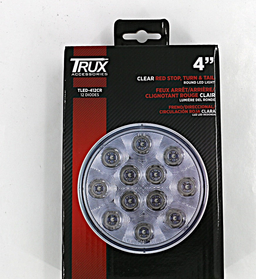 TRUX - TLED-412CR - 4" ROUND LED STOP - TURN & TAIL LIGHT (CLEAR LENS)