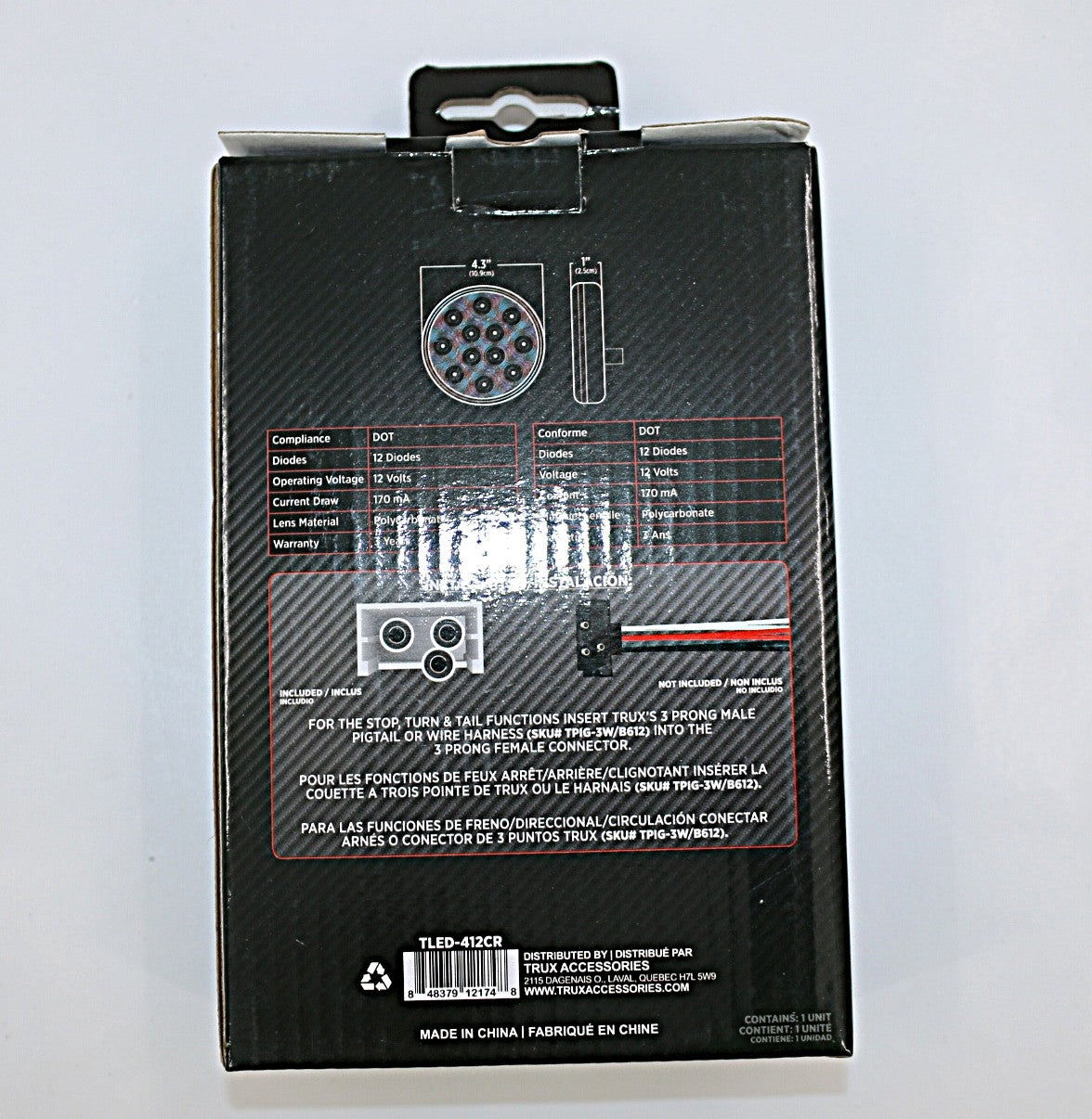 TRUX - TLED-412CR - 4" ROUND LED STOP - TURN & TAIL LIGHT (CLEAR LENS)