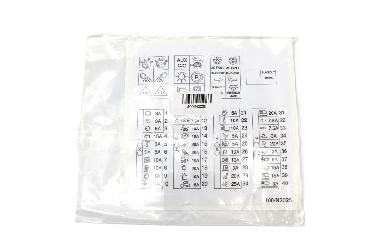JCB - 400/N3025 - DECAL-LCRTF FUSE & RELAY (LCRTF)