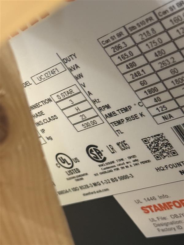 STAMFORD (CUMMINS) - UCI274F1-WINDING311 - ALTERNATOR - TRI-VOLTAGE 150KVA 60Hz 3 PHASE